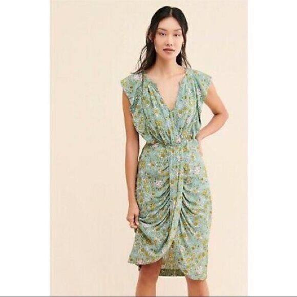 NEW Anthropologie Maeve Blossom Floral Ruffled Deep V-Neck Mini Dress 6 Petite - Picture 3 of 5